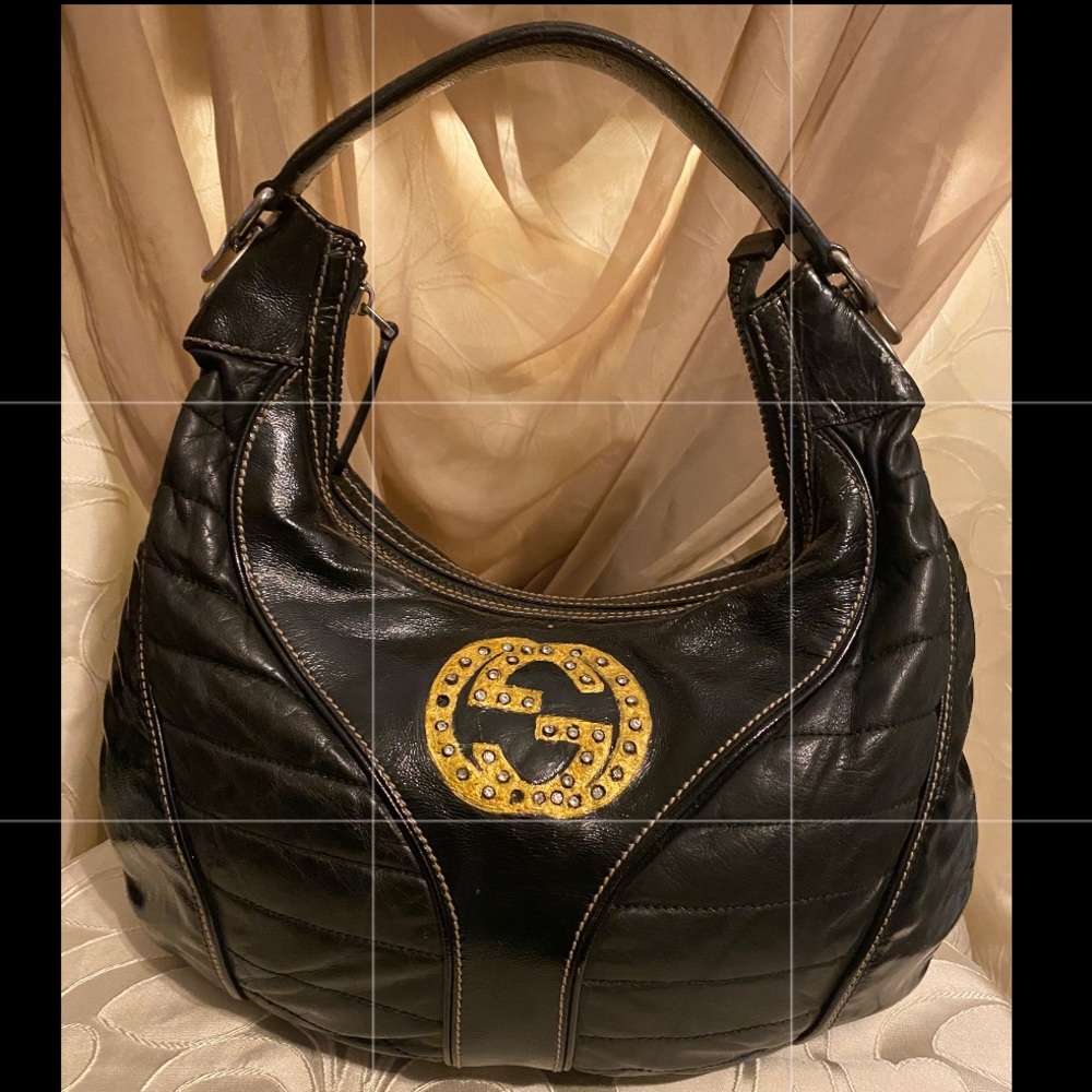 Authentic Gucci GG Britt Hobo Gold Black